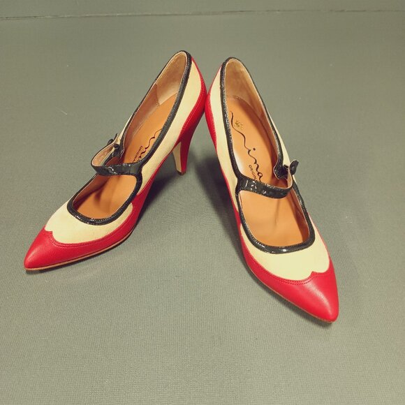 Nina Originals "Aneko" Pumps Leather/Suede Red/Tan/Black Size 8 NWOT - Picture 1 of 7